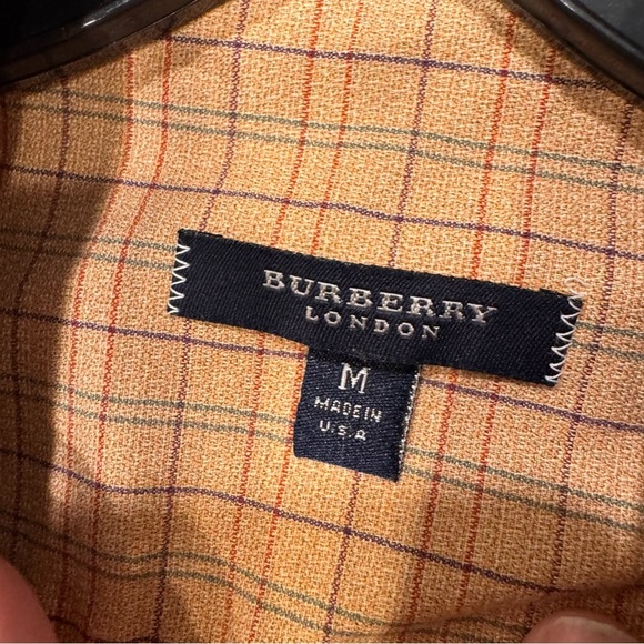 Burberry London Men’s Tan Striped Striped Button Down Shirt Short Sleeves Sz M - Picture 3 of 9